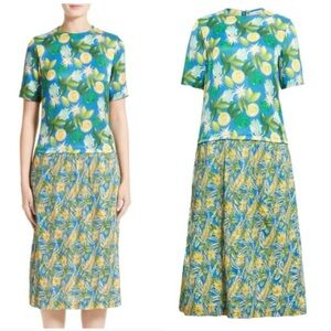 JULIEN DAVID Floral green, blue, & yellow dress
with pockets. LIKE NEW.